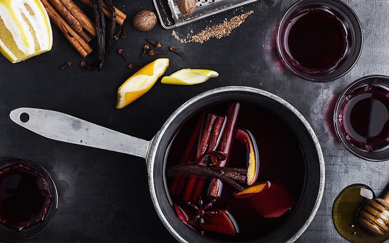 a pot of mulled wine as seen from above