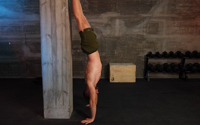 Complete repetition of a leg raise (A), pull-up (B) and handstand