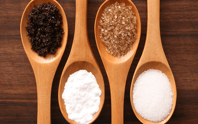 Vier unterschiedliche Arten von Zucker