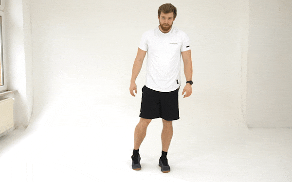 A GIF of a white man showing how to do a foot rotation with each leg