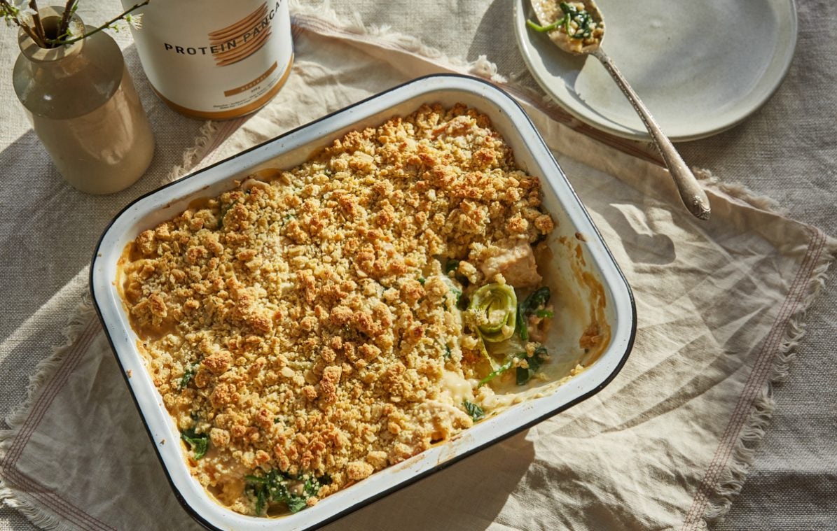 Chicken and Leek crumble in a tray