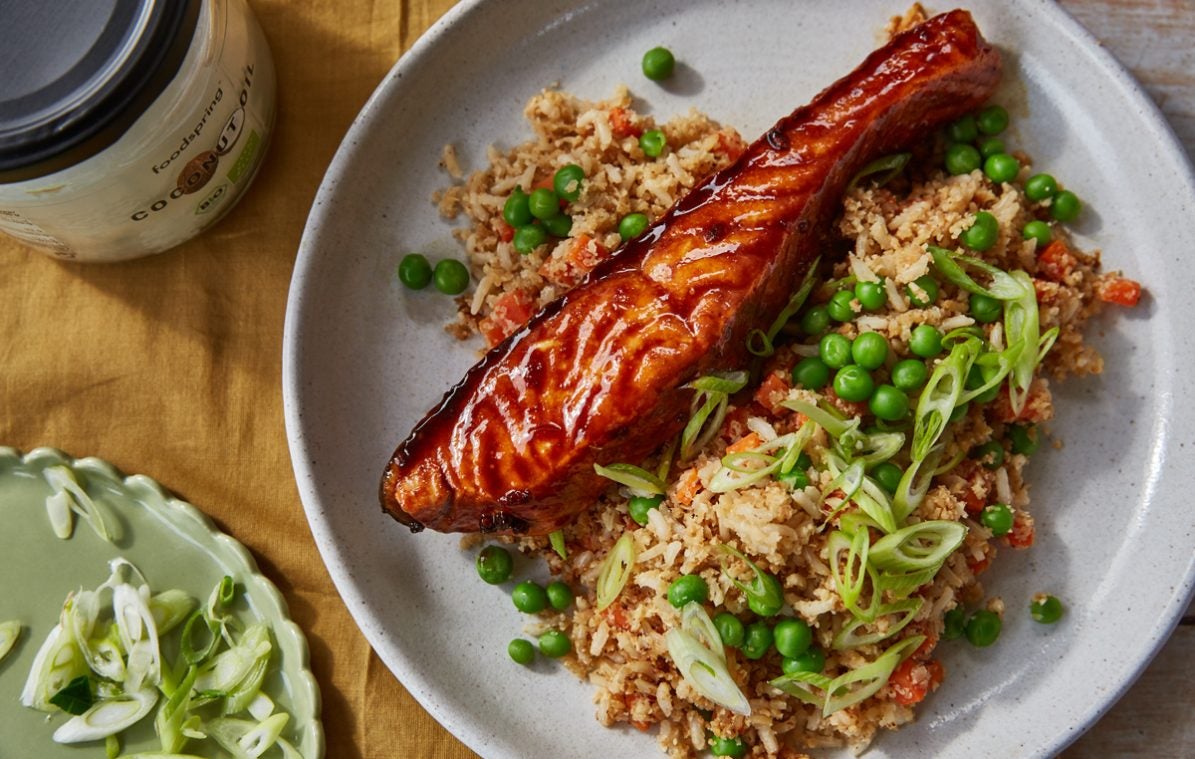 Garlic Ginger Salmon with fried rice