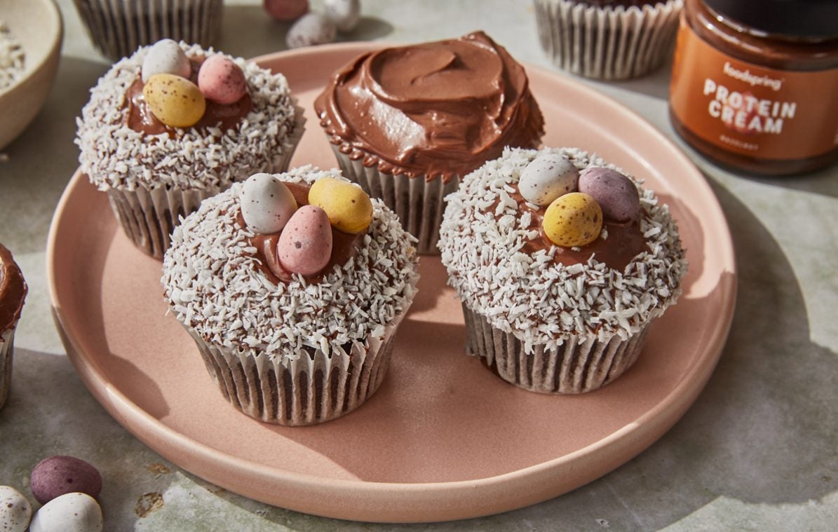 Chocolate Easter nest cupcakes with mini egg decoration