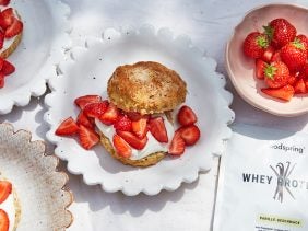 strawberry shortcakes on a plate with yogurt whey protein filling