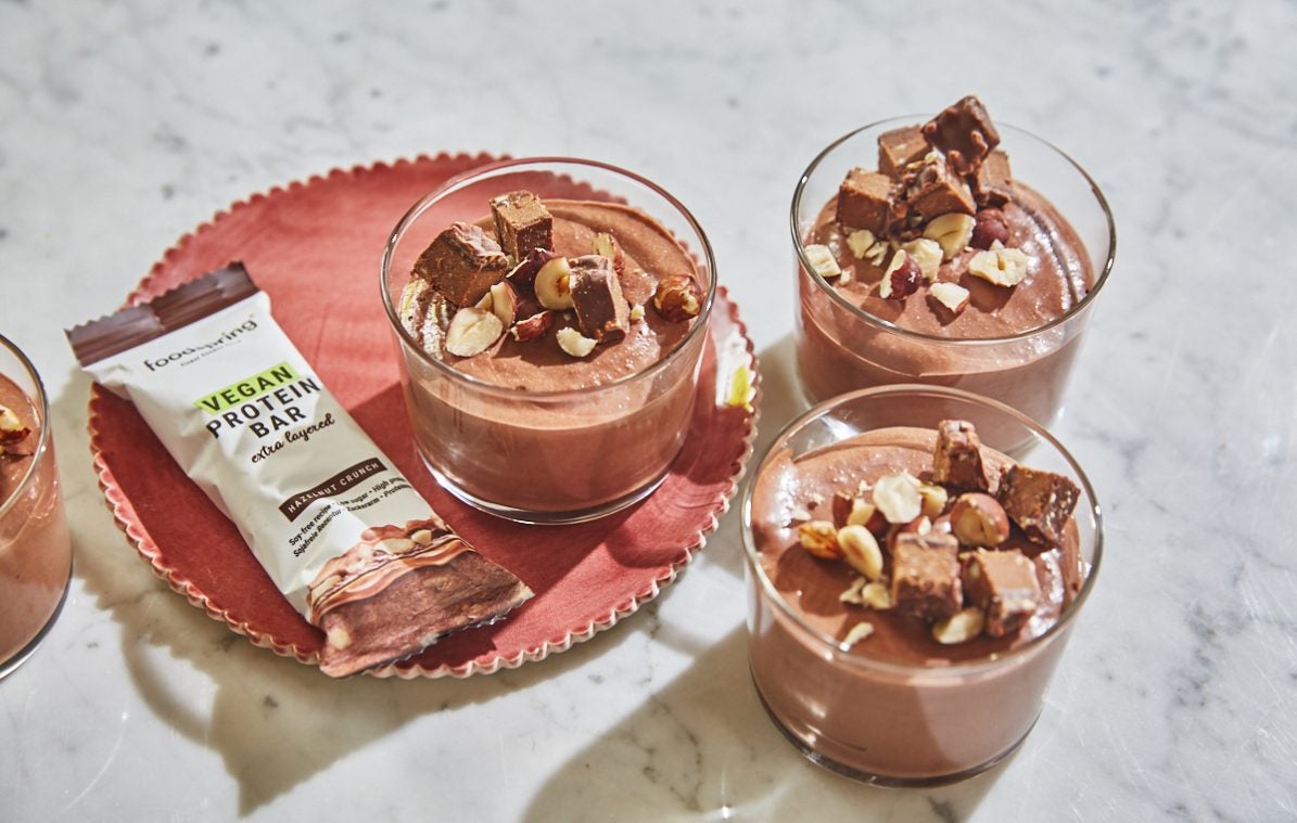hazelnut chocolate protein pudding in glasses
