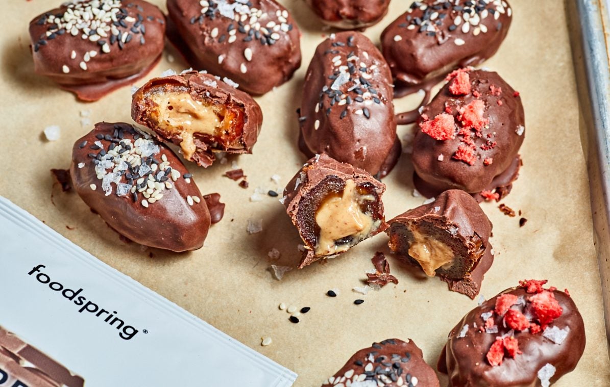 chocolate dipped peanut butter dates