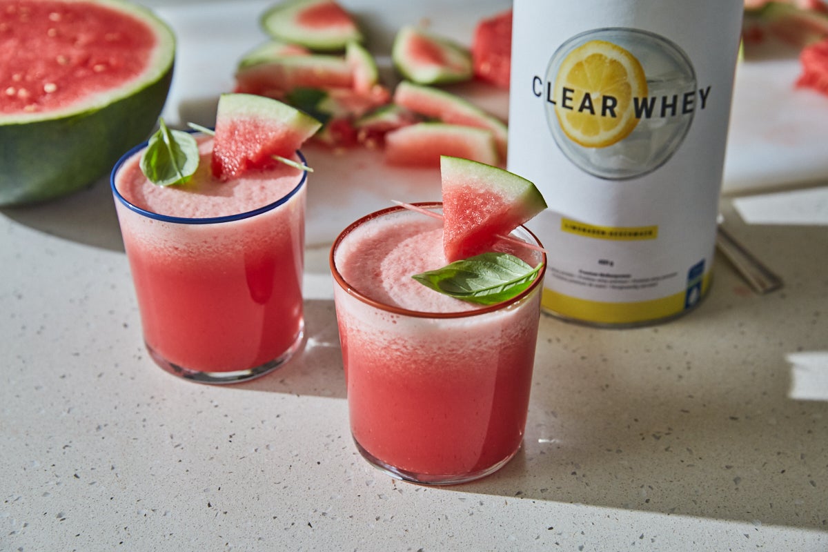 Non-alcoholic Watermelon Sour Cocktail with Clear Whey Protein Powder
