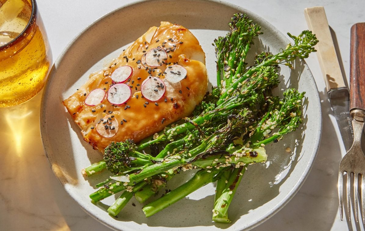 miso cod with sesame broccoli