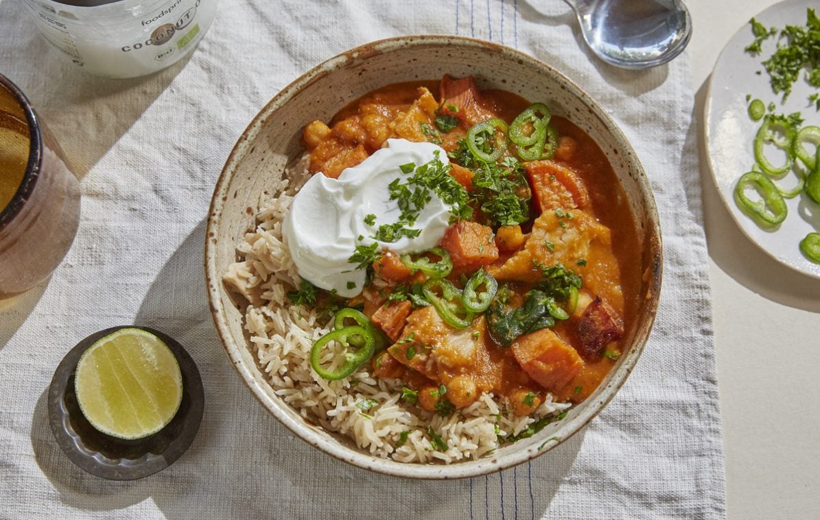 healthy chicken curry with chickpea & sweet potato